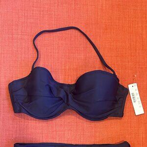 NWT J Crew Bikini Top 34B Bathing‎ Suit Navy Lightly Padded Underwire Bandeau